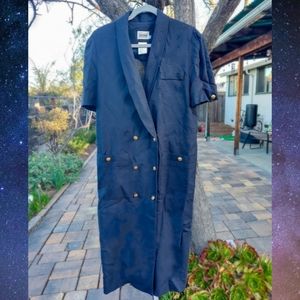 Vintage Leslie Fay 80s 90s Navy Blue Sailor Secretary Dress w/ Gold Buttons
